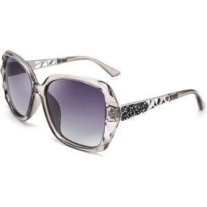 Women's Gray Crystal Square Sunglasses Sparkling Composite Shiny Frame Design